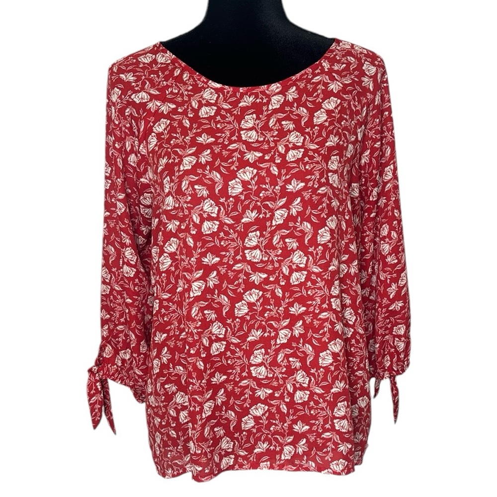PAPERMOON | “NWOT” Red & White Flowy Floral Top - Size Large